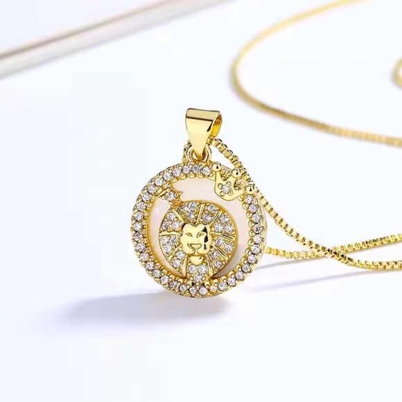 SALE 18k Stamped Gold Filled Leo Iridescent Horoscope Crystal Necklace - Picture 1 of 7